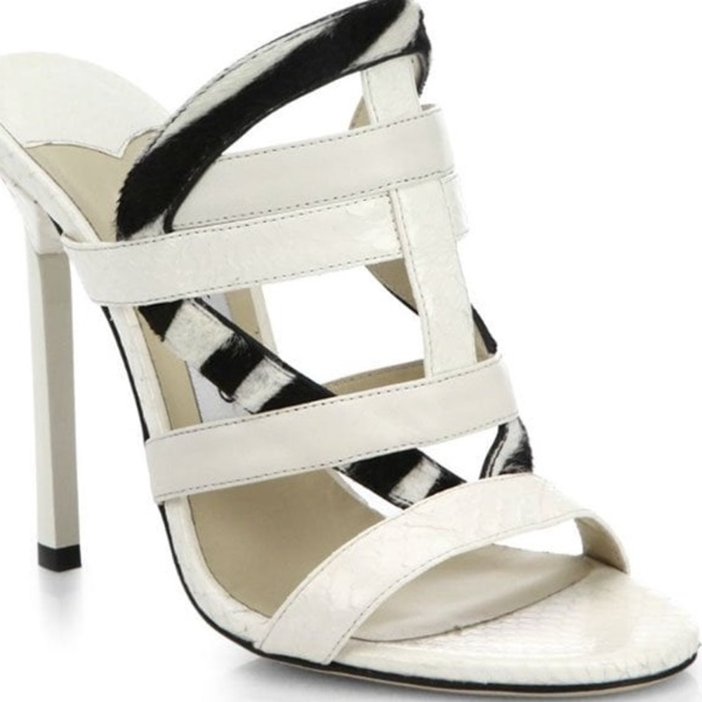 Jimmy Choo 110mm White & Zebra Trim Sandals